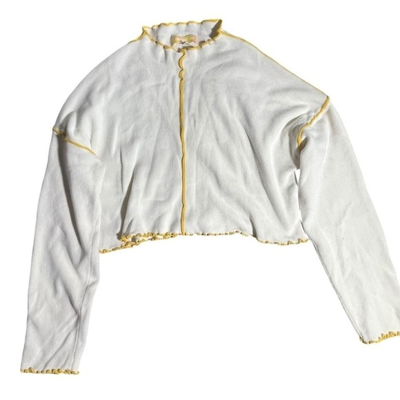 614-Urban Outfitters long sleeved Yellow and white crop top #urban #sweater - Picture 1 of 5